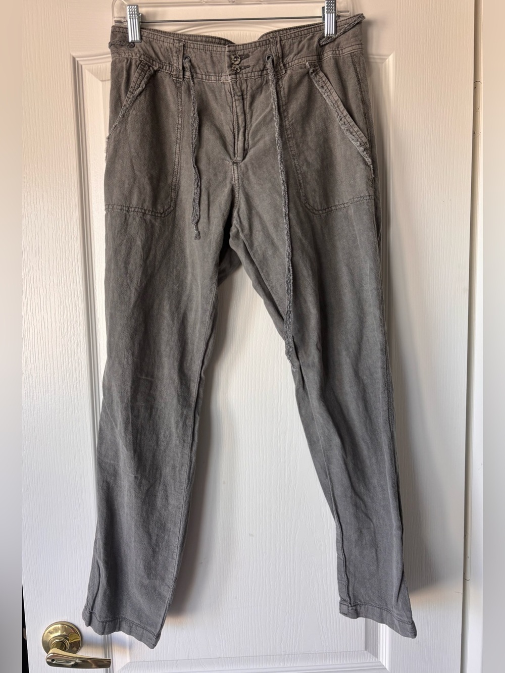 SUNDANCE linen sea breeze drawstring gray pants women’s size 6
